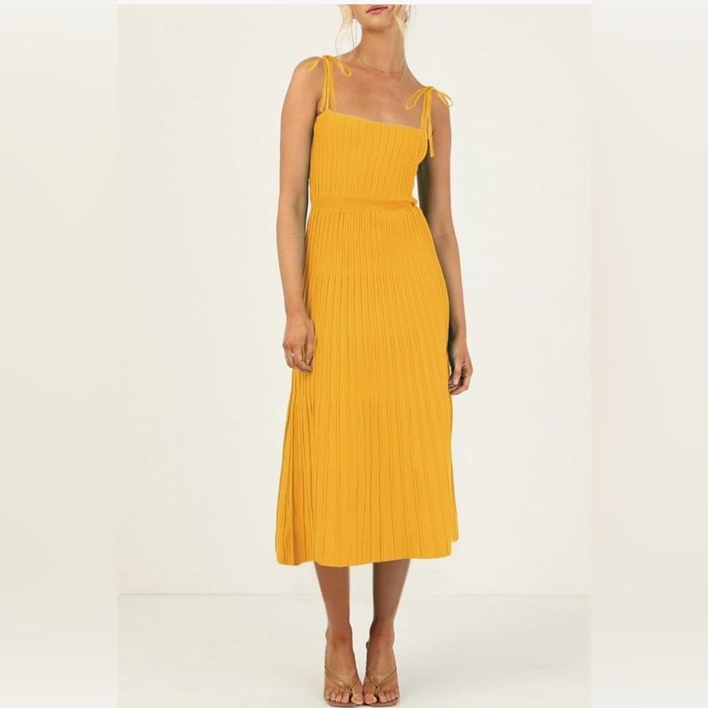 Yellow Pleated Women's Dress